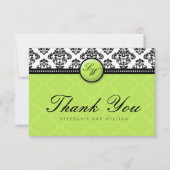 Green Damask Monogram Wedding Danke Card (Vorderseite)