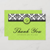 Green Damask Monogram Wedding Danke Card (Vorne/Hinten)