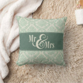 Green Damask "Mr & Mrs." Kissen, personalisiert Kissen (Decke)