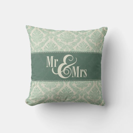 Green Damask "Mr & Mrs." Kissen, personalisiert Kissen (Vorderseite)