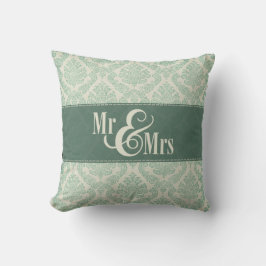Green Damask "Mr & Mrs." Kissen, personalisiert Kissen