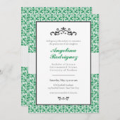 Green Damask Muster Foto Abschluss Einladung (Vorne/Hinten)