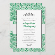 Green Damask Muster Foto Abschluss Einladung