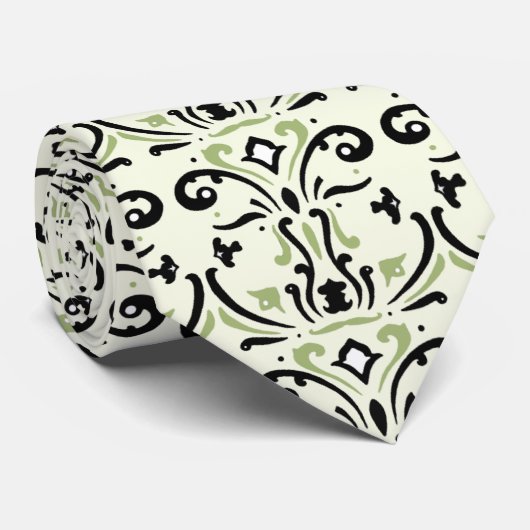 Green Damask Muster Krawatte (Gerollt)