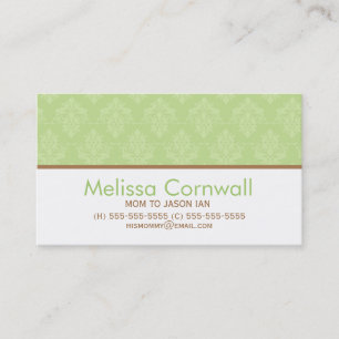 Green Damask Muster Mama ruft Calling Cards auf Telefonnummerkarte