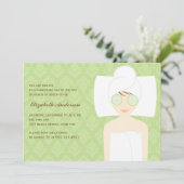 Green Damask Muster Wellness-Center Brautparty Einladung (Stehend Vorderseite)