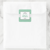 Green Damask Pattern Abschluss Quadratischer Aufkleber (Tasche)