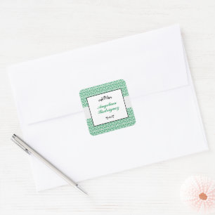 Green Damask Pattern Abschluss Quadratischer Aufkleber