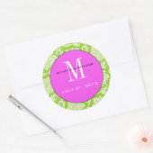 Green Damask Pink Monogram Wedding Sticker (Umschlag)
