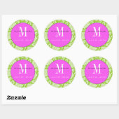 Green Damask Pink Monogram Wedding Sticker (Blatt)