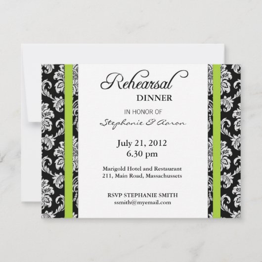 Green Damask Probe Dinner Card Einladung (Vorderseite)