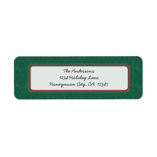 Green Damask Red Christmas Return Address Label (Vorne)