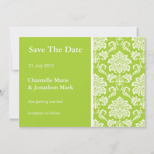 Green Damask Save the Date Karte (Vorderseite)