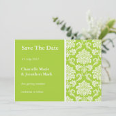 Green Damask Save the Date Karte (Stehend Vorderseite)