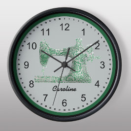 Green Damask Sewing Machine Wall Clock Große Wanduhr