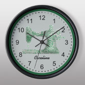 Green Damask Sewing Machine Wall Clock Große Wanduhr
