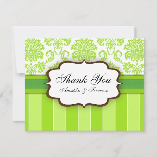 Green Damask Stripe Wedding Danke (Vorderseite)