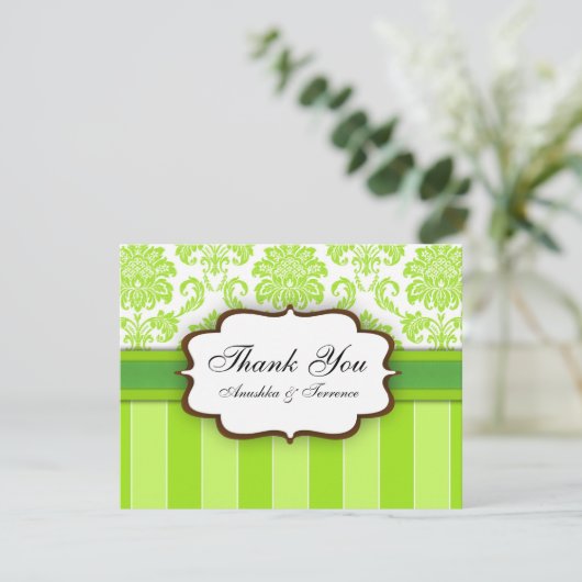 Green Damask Stripe Wedding Danke (Stehend Vorderseite)