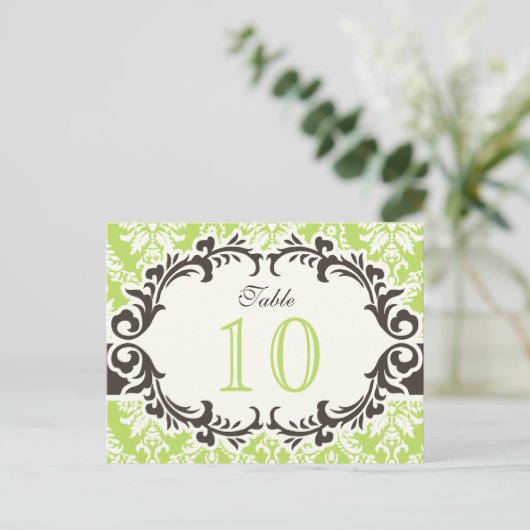Green Damask Tischnummer Postcard (Stehend Vorderseite)