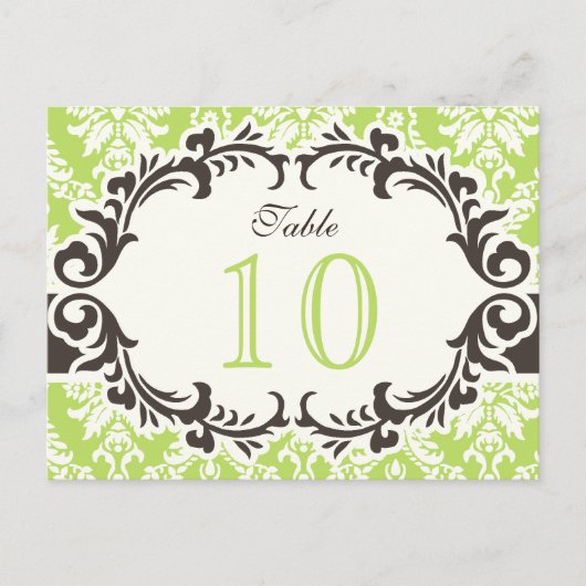 Green Damask Tischnummer Postcard (Vorderseite)