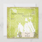 Green Damask Toss the Bouquet Wedite Einladung (Vorderseite)