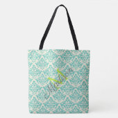 Green Damask Trendy Niedlich Girenname Monogram Tasche (Vorderseite)