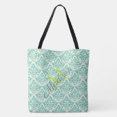 Green Damask Trendy Niedlich Girenname Monogram Tasche (Rückseite)
