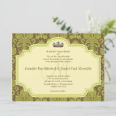 Green Damask und Monogram Wedding Einladungen (Stehend Vorderseite)