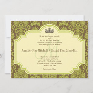 Green Damask und Monogram Wedding Einladungen