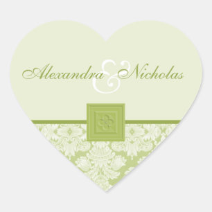 Green Damask und Quatrefoil Cross Wedding Stickers