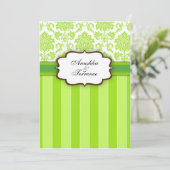 Green Damask und Stripes Wedding Einladung (Stehend Vorderseite)