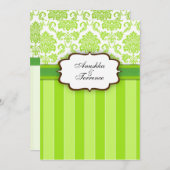 Green Damask und Stripes Wedding Einladung (Vorne/Hinten)