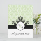 Green Damask Wedding Einladung (Stehend Vorderseite)