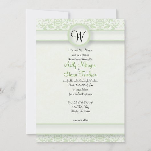 Green Damask Wedding Einladung (Vorderseite)