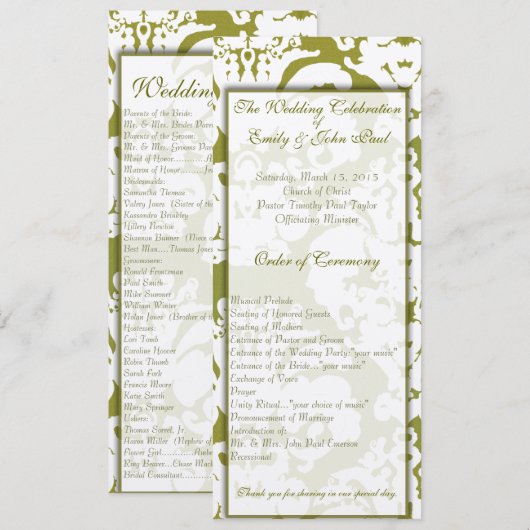 Green Damask Wedding Programm (Vorne/Hinten)