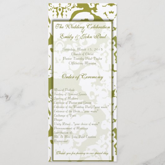 Green Damask Wedding Programm (Vorderseite)