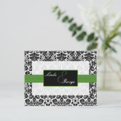 Green Damask Wedding Rsvp Karte (Stehend Vorderseite)