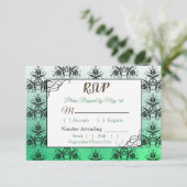 Green Damask Wedding RSVP-Karte RSVP Karte (Stehend Vorderseite)