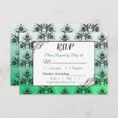 Green Damask Wedding RSVP-Karte RSVP Karte (Vorne/Hinten)