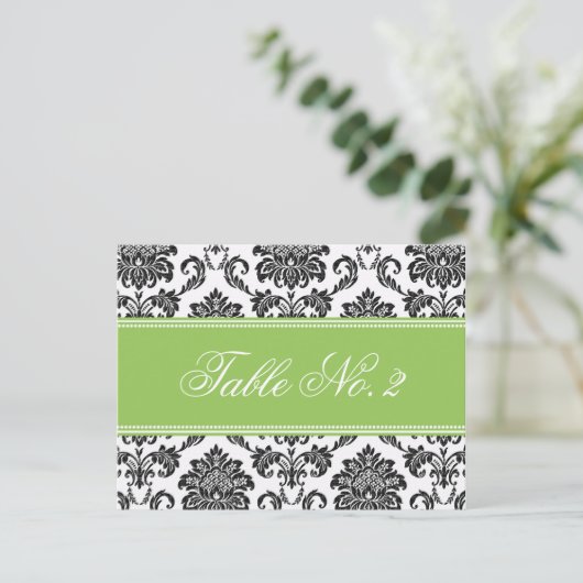 Green Damask Wedding Tischnummer (Stehend Vorderseite)