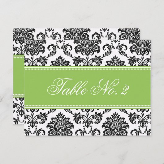 Green Damask Wedding Tischnummer (Vorne/Hinten)