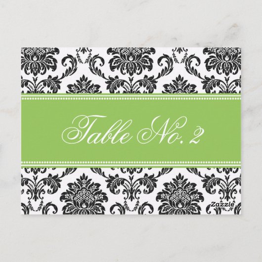 Green Damask Wedding Tischnummer (Rückseite)