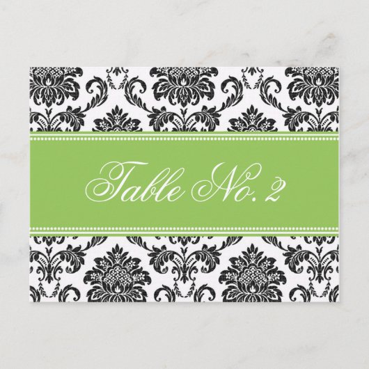 Green Damask Wedding Tischnummer (Vorderseite)