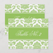 Green Damask Wedding Tischnummer (Vorne/Hinten)