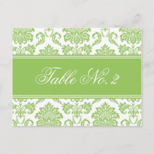 Green Damask Wedding Tischnummer (Vorderseite)