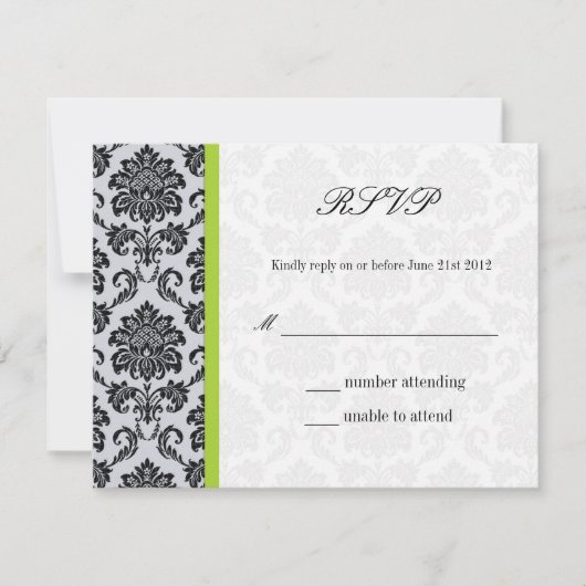 Green Damask Wedding UAWG RSVP Karte (Vorderseite)