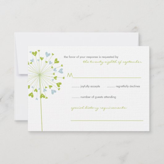 Green Dandelion Blume Liebe Wedding RSVP Card (Vorderseite)
