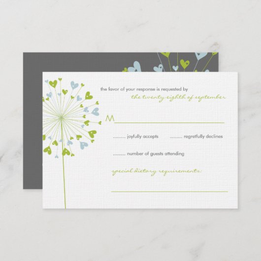 Green Dandelion Blume Liebe Wedding RSVP Card (Vorne/Hinten)