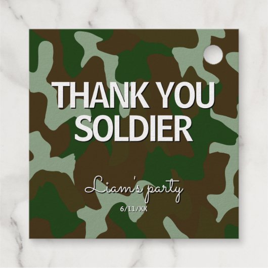 Green & Dark Brown Camouflage Vielen Dank Soldier Geschenkanhänger (Rückseite)