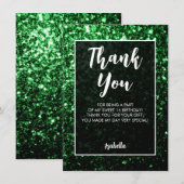Green dark sparkles Sweet 16 elegant script Dankeskarte (Vorne/Hinten)